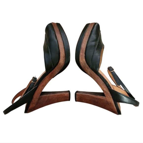 Corso Como Shoes Womens 6 Black Leather Ankle Strap Peep Toe Platform Heels - Picture 12 of 13